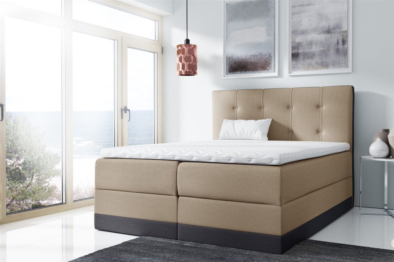 Boxspringbett Schlafzimmerbett BALEA 140x200cm Cappuccino-Grau