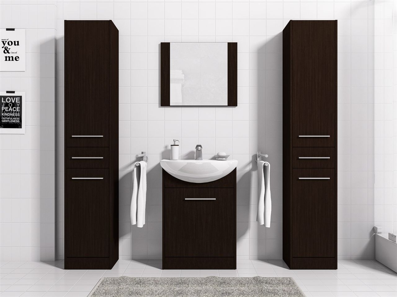 Badmöbel Set 5-Tlg Wenge matt SEVILLA XL inkl.Waschtisch