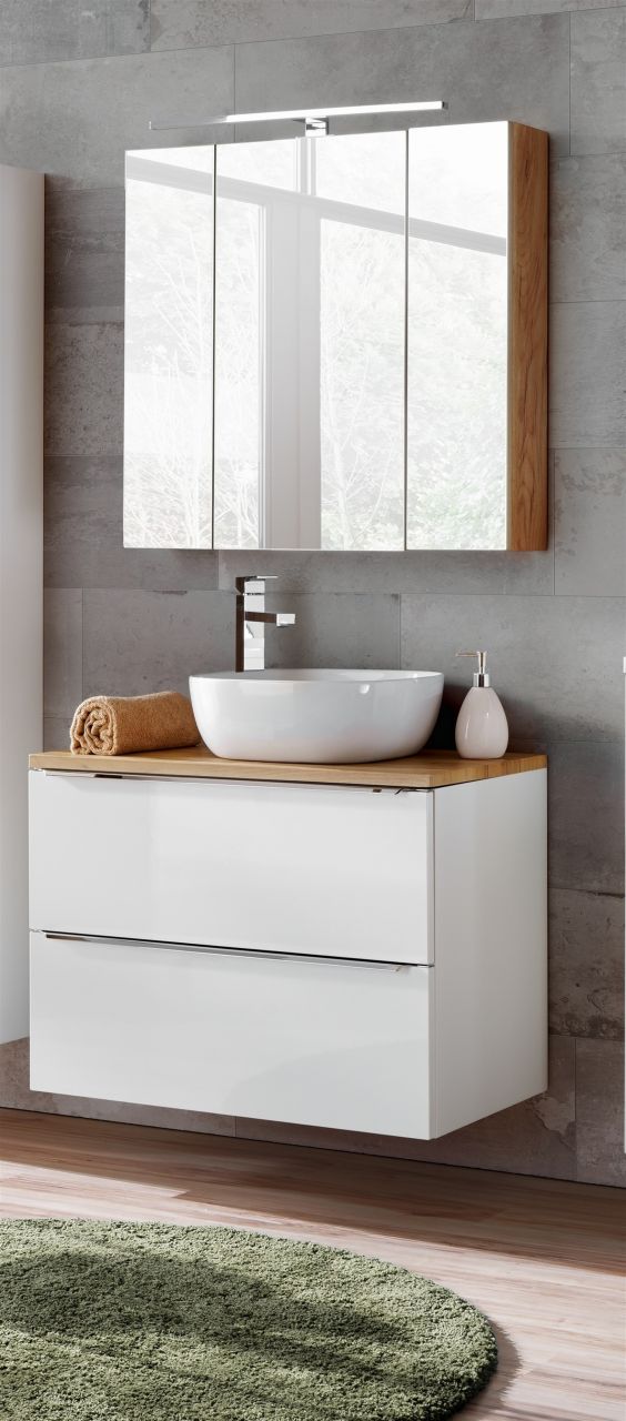 Badmöbel Set 3-tlg Badezimmerset PERUGIA Weiss ohne Waschbecken 80cm