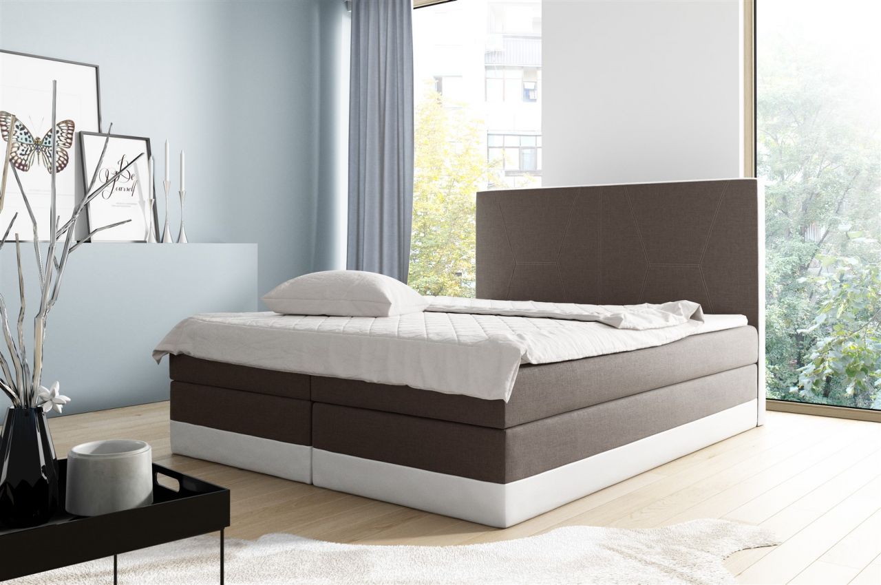 Boxspringbett Schlafzimmerbett VELARO 140x200cm Braun -Weiss