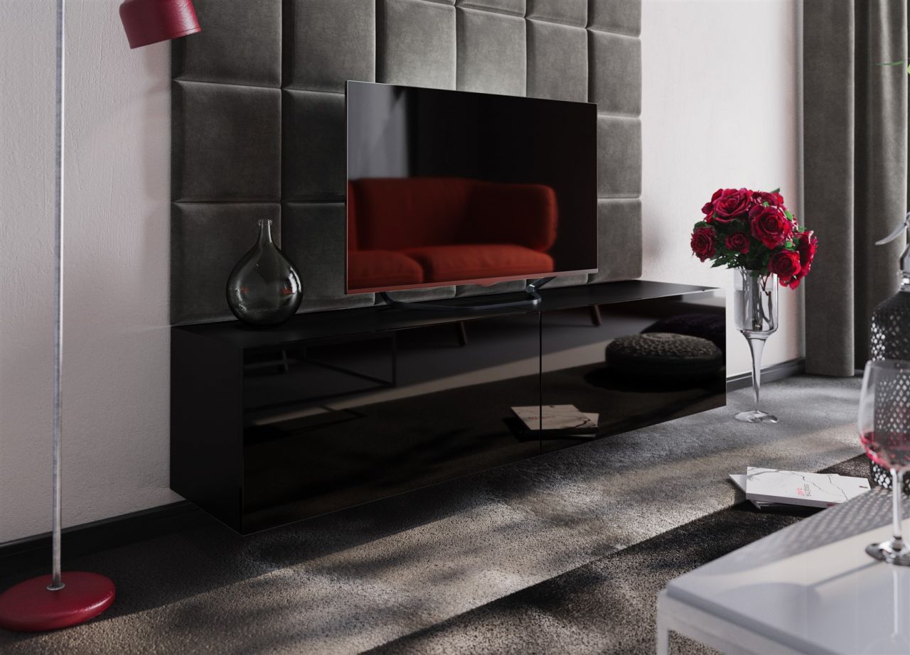 Mediawand Wohnwand 2 tlg - NEXI XL 11 - Schwarz Hochglanz