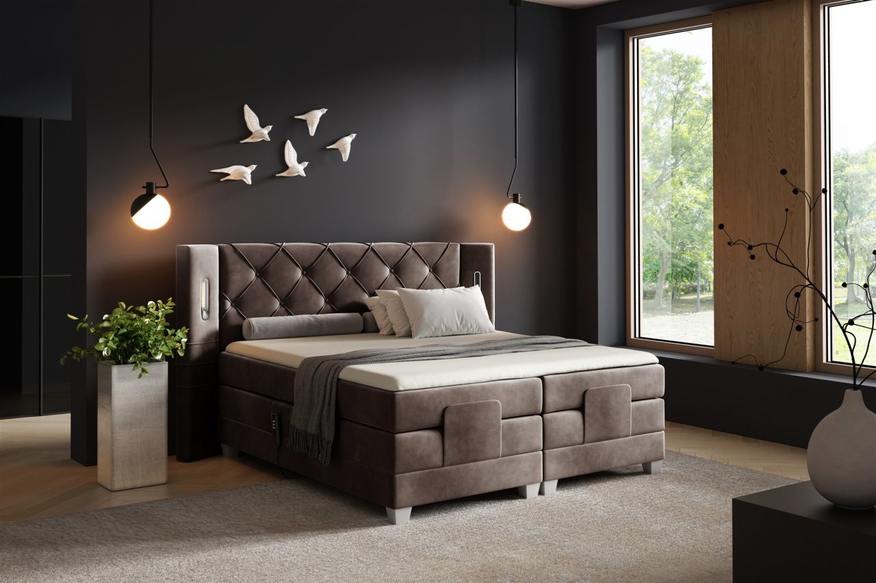 Boxspringbett Elektrisch Bett STEVE 160x200cm in Stoff Fresh Schokobraun