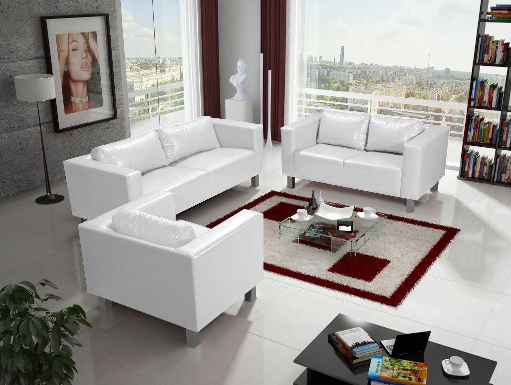 Sofa Set MAILAND 3-2-1 Sofagarnitur in Kunstleder Weiss