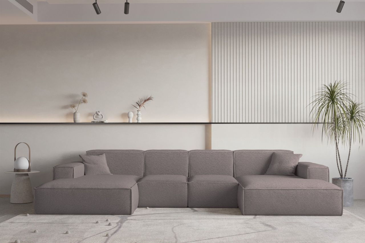 Wohnlandschaft U-Form CELES PREMIUM XS in Stoff Ascot Bukla Taupe