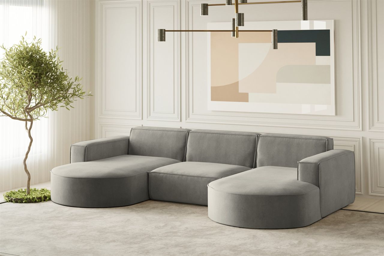 Wohnlandschaft U-Form Sofa PALMA in Stoff Noel Grau