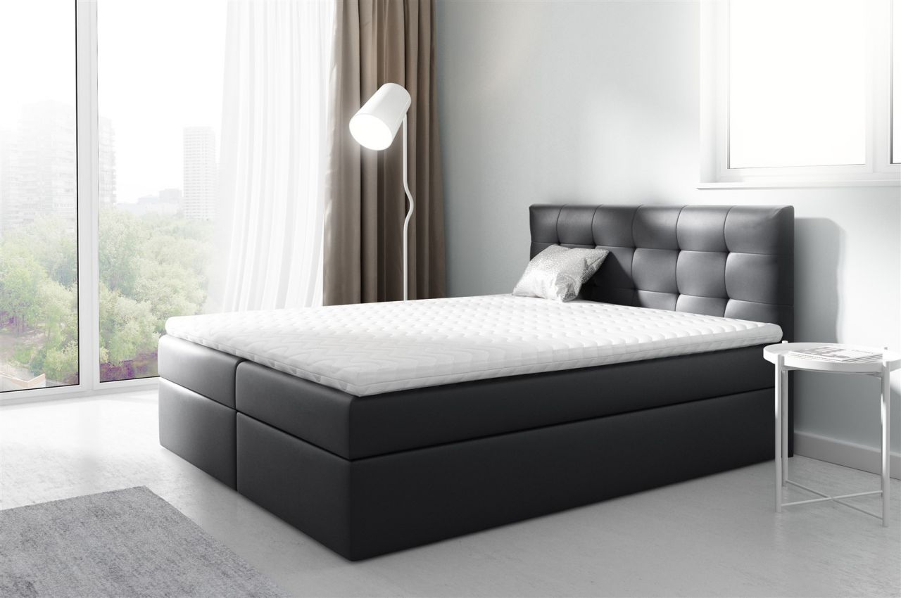 Boxspringbett Schlafzimmerbett PARLA 140x200cm Kunstleder Schwarz