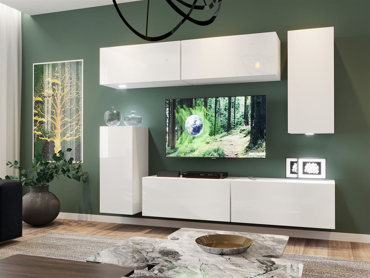 Mediawand Wohnwand 6 tlg - NEXI XL 38 - Weiss Hochglanz inkl. LED