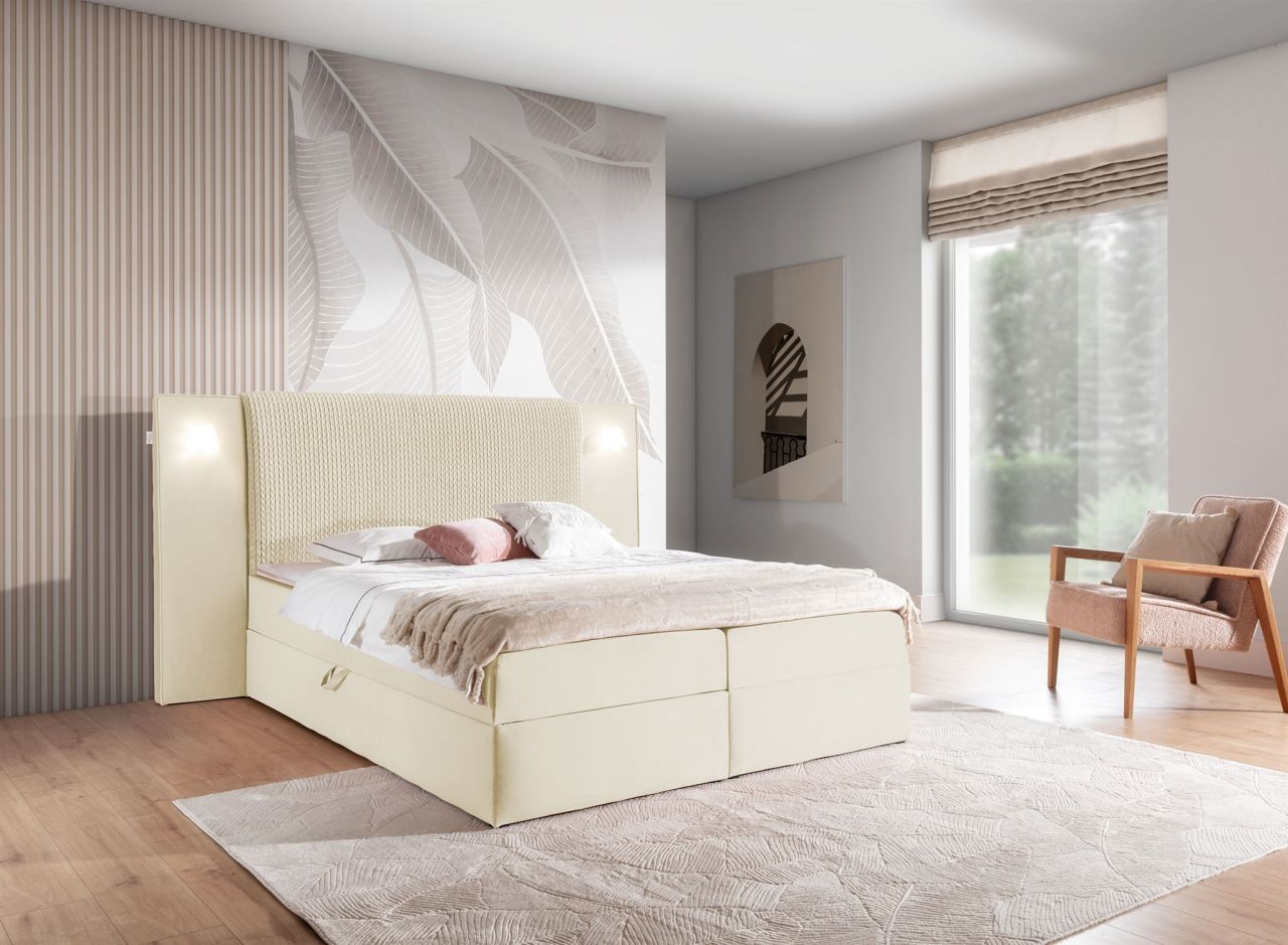 Boxspringbett Bett MARTEN 160x200cm Set.1 in Stoff Magic Velvet Creme