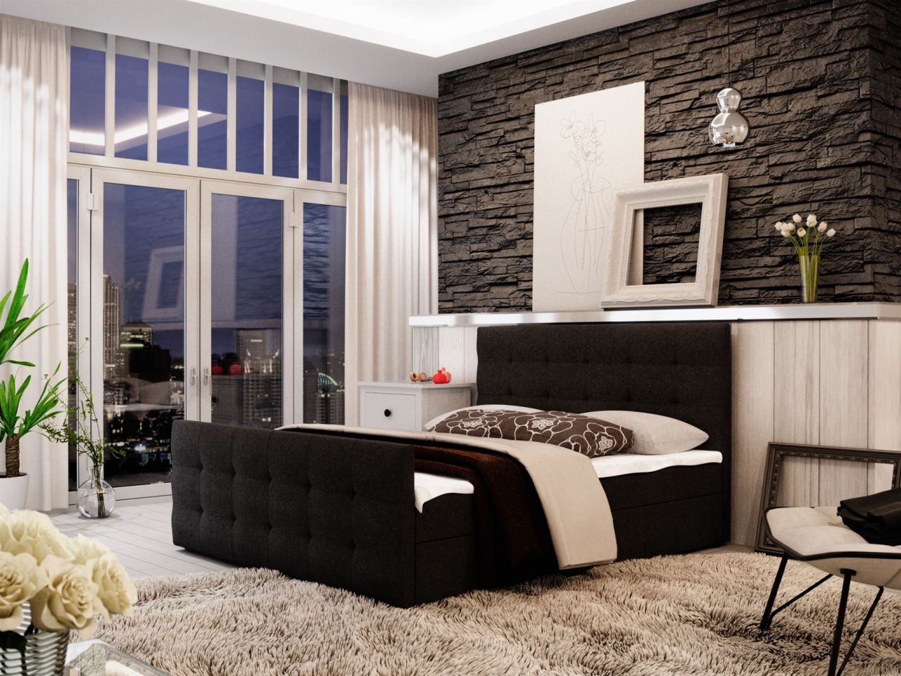 Boxspringbett Bett HUGO -Variante B- 160x200cm Schwarz inkl.Bettkasten