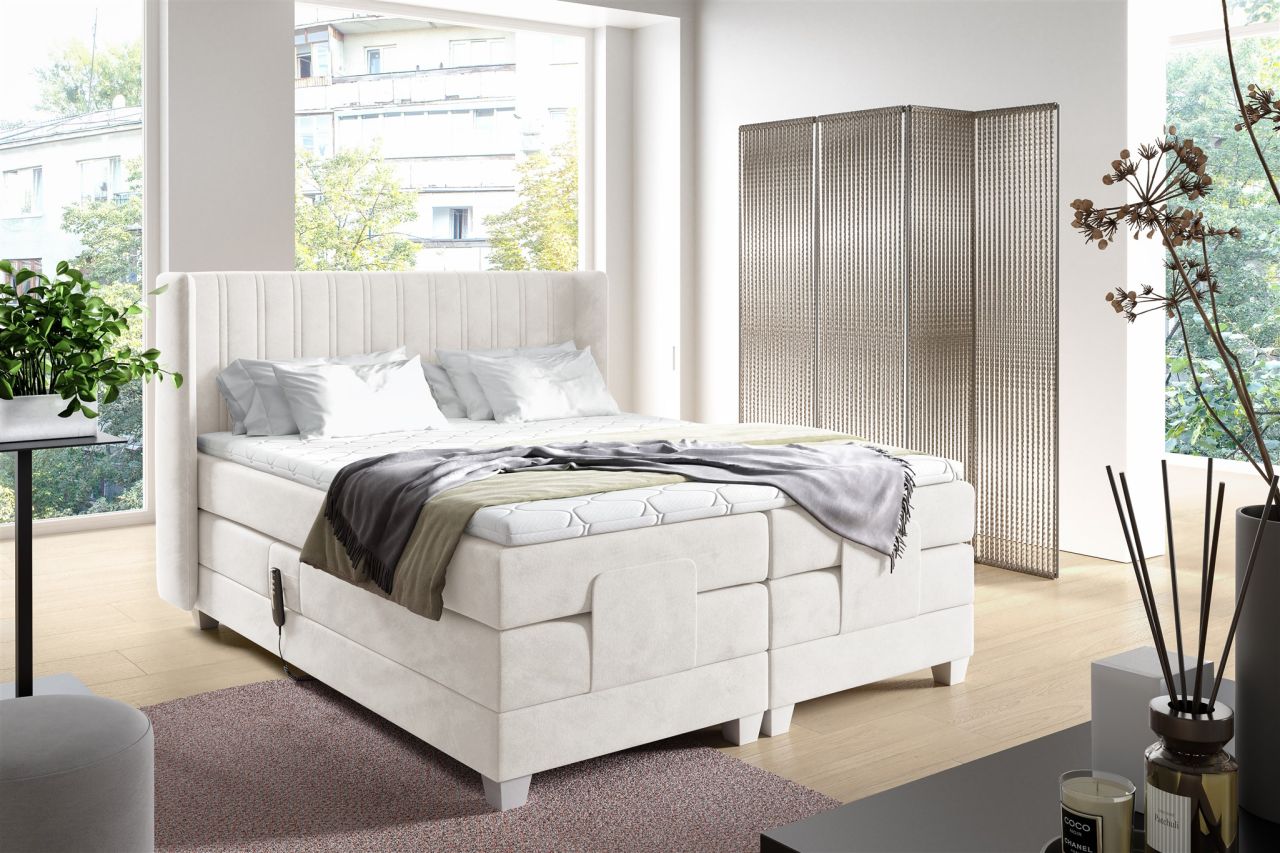 Boxspringbett Elektrisch Bett MAGNUS 180x200cm in Stoff Salvador Beige