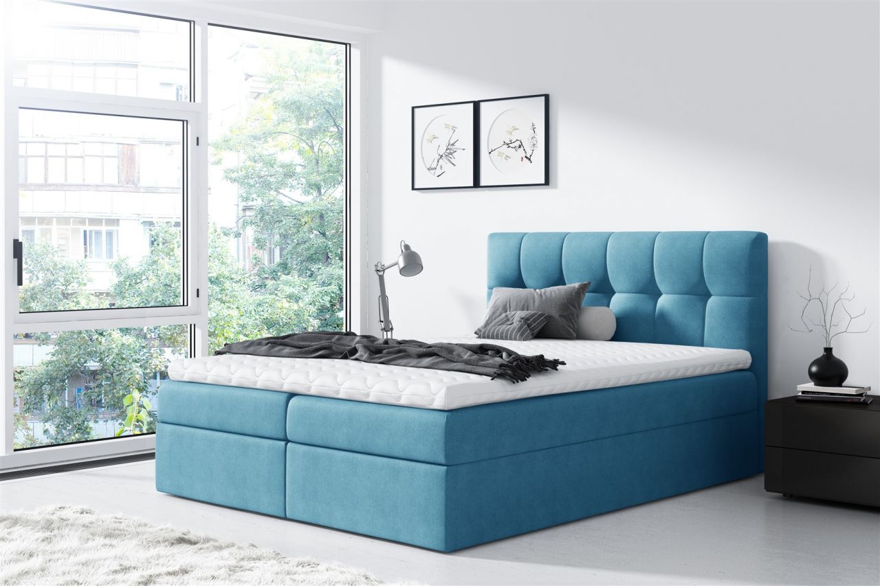 Boxspringbett Schlafzimmerbett CARMEN 140x200cm Hellblau