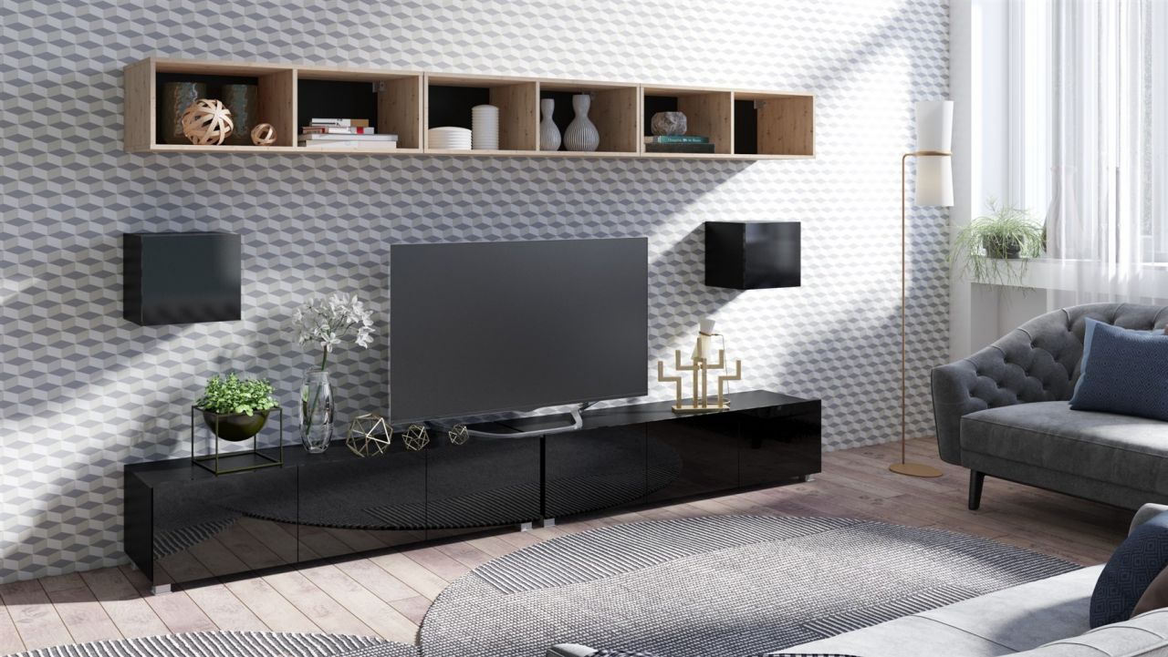 Mediawand Wohnwand 7 tlg - KAVOS 24 - Schwarz Hochglanz