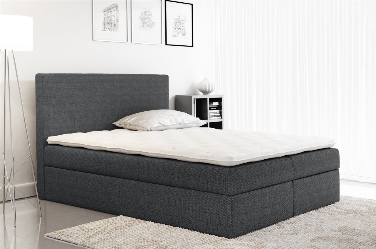 Boxspringbett Schlafzimmerbett KELIS Webstoff Grau 200x200cm