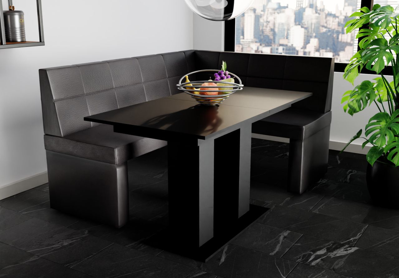 Eckbankgruppe 168x128 cm BLAKE L Kunstleder Schwarz / Esstisch DANTE Schwarz