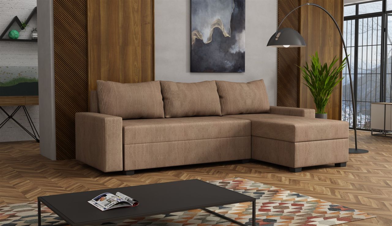 Ecksofa Schlafsofa Sofa AGNETA LUX Stoff Lincoln Cappuccino Ottomane Rechts