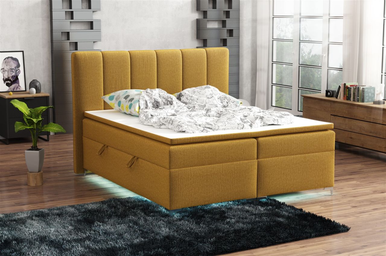 Boxspringbett Schlafzimmerbett ANGEL 200x200cm Stoff Monolith inkl.Bettkasten