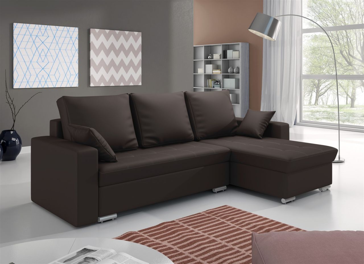 Ecksofa Sofa ADARA mit Schlaffunktion Kunstleder Braun Ottomane Rechts