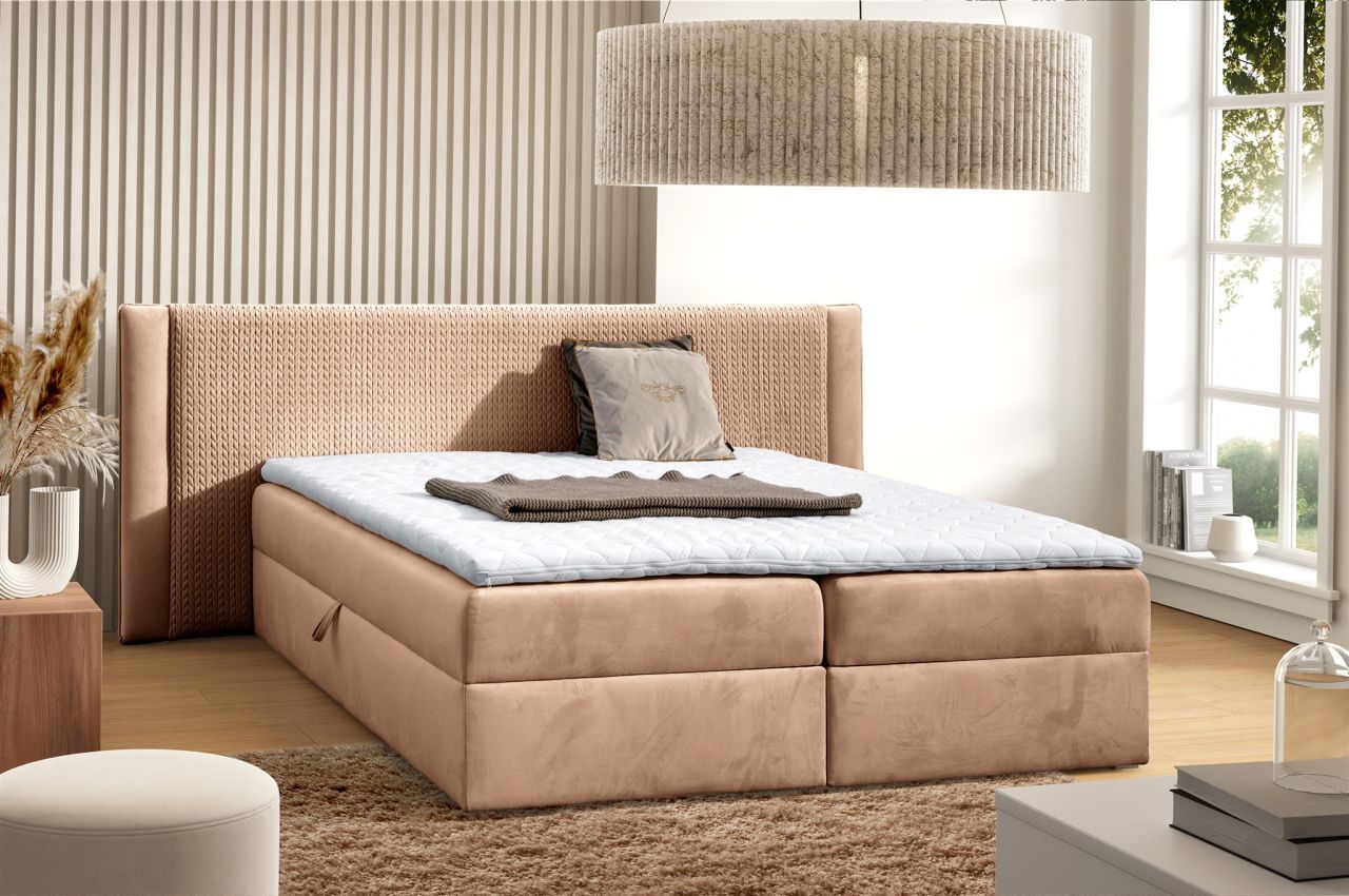 Boxspringbett Schlafzimmerbett CEDRIC 160x200cm Stoff Magic Velvet Lachs