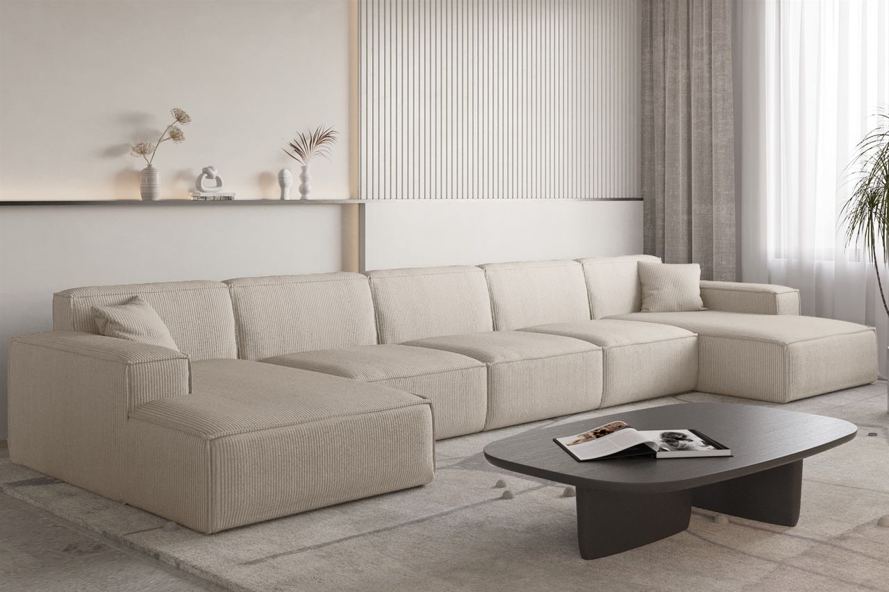 Wohnlandschaft Sofa U-Form CELES PREMIUM XL in Stoff Scala Hellbeige