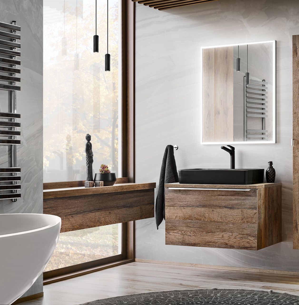 Badmöbel Set 2-tlg Badezimmerset AKAN Vintage Eiche Spiegel ohne Waschtisch