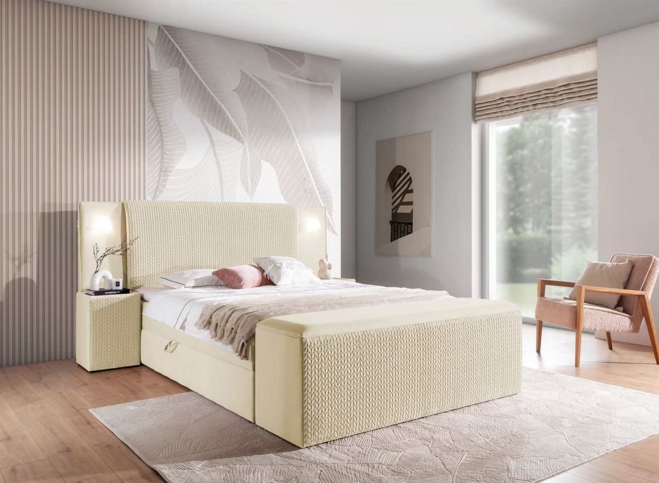 Boxspringbett Bett MARTEN 140x200cm Set.2 in Stoff Magic Velvet Creme