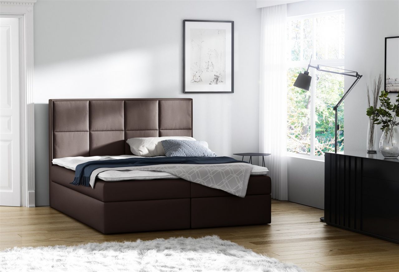 Boxspringbett Bett MEDIANO Kunstleder Braun 120x200cm inkl.Bettkasten