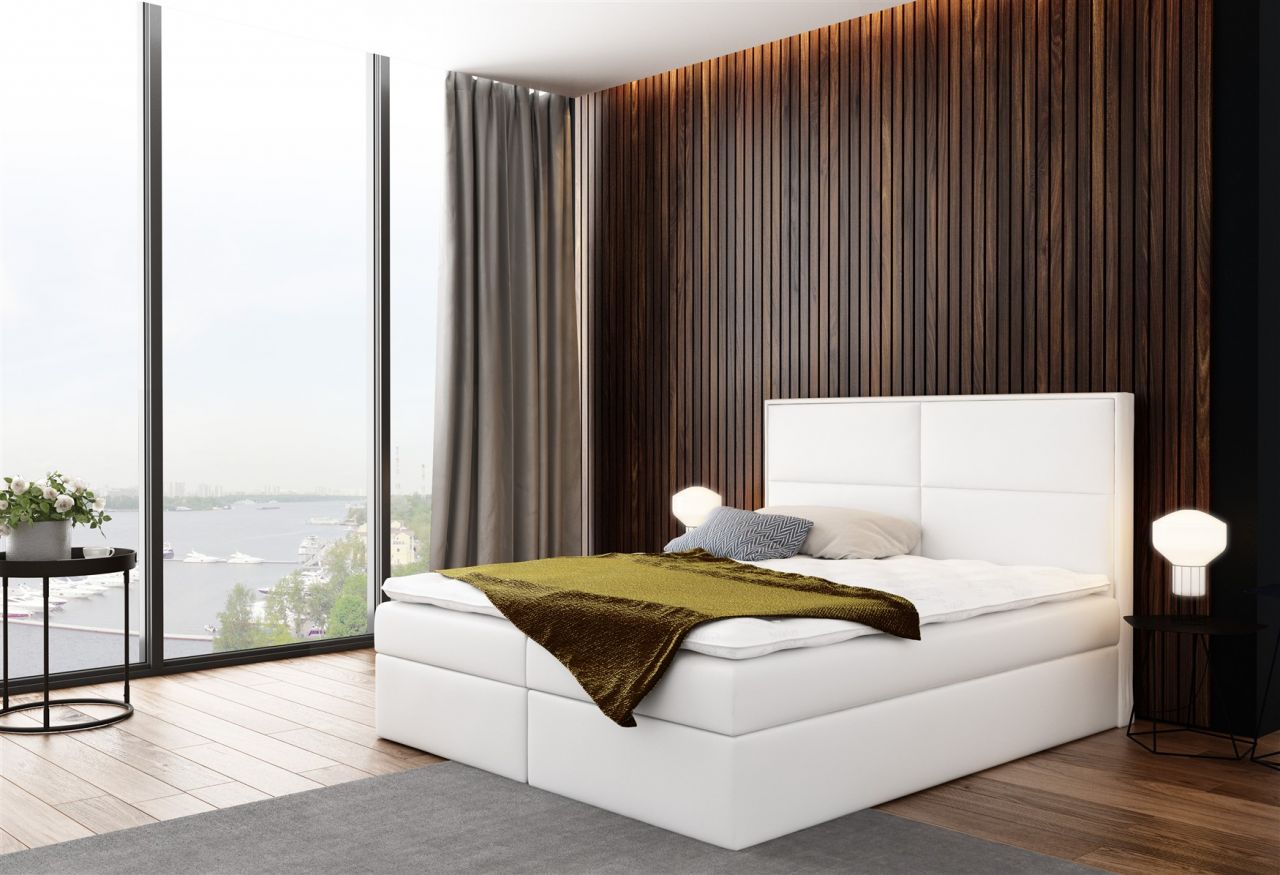 Boxspringbett Bett DERBI Kunstleder Weiss 140x200cm inkl.Bettkasten