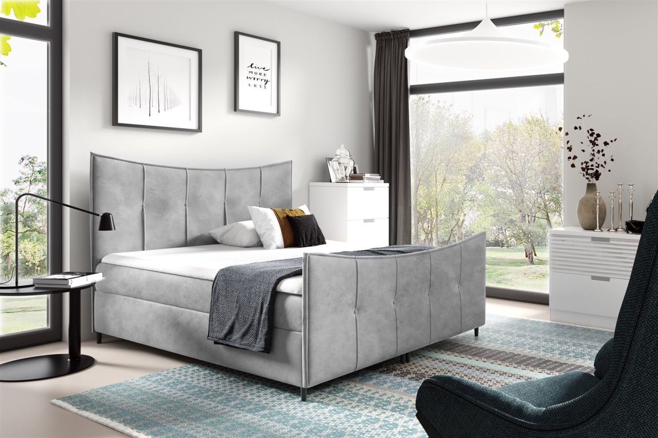 Boxspringbett Schlafzimmerbett FABIEN LUX 120x200cm Hellgrau inkl. Bettkasten