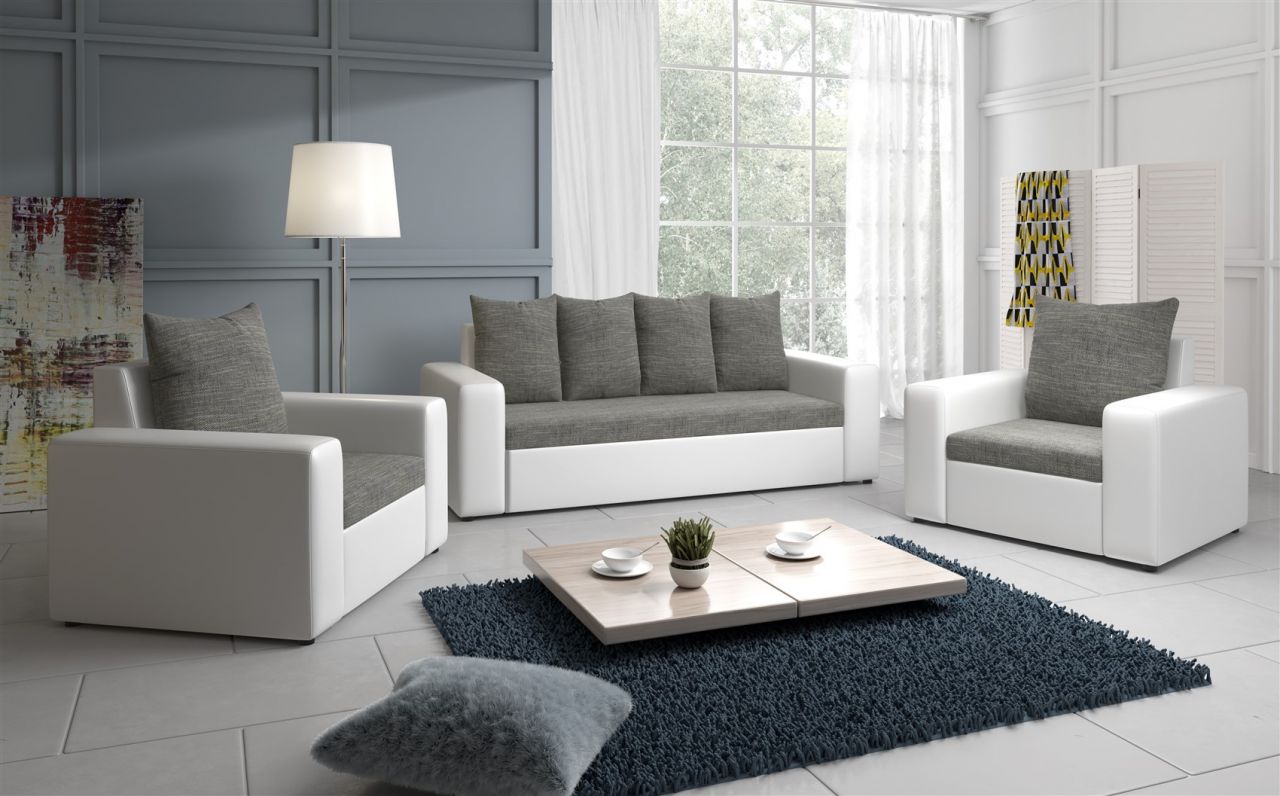 Sofa Set NINA 3-1-1 Sofagarnitur in Weiss / Grau