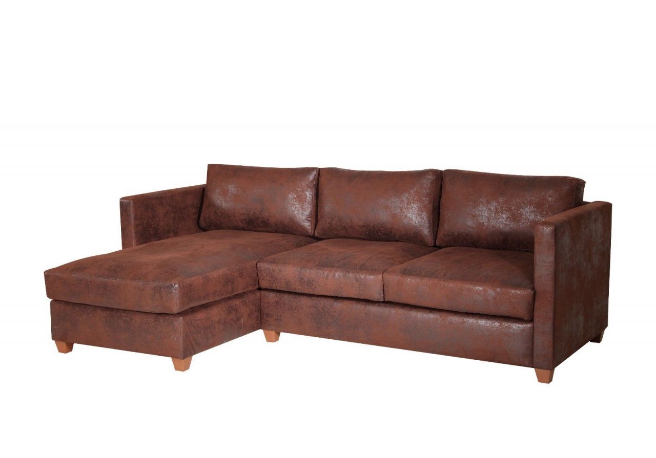 Ecksofa FABIO L-Form Vintage Braun Ottomane Links