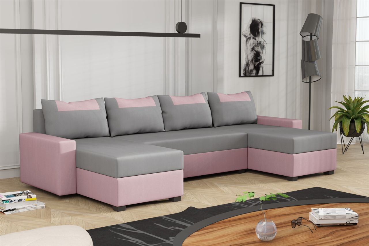 Wohnlandschaft Schlafsofa Sofa HEDVIG LUX Stoff Manila Rose- Hellgrau