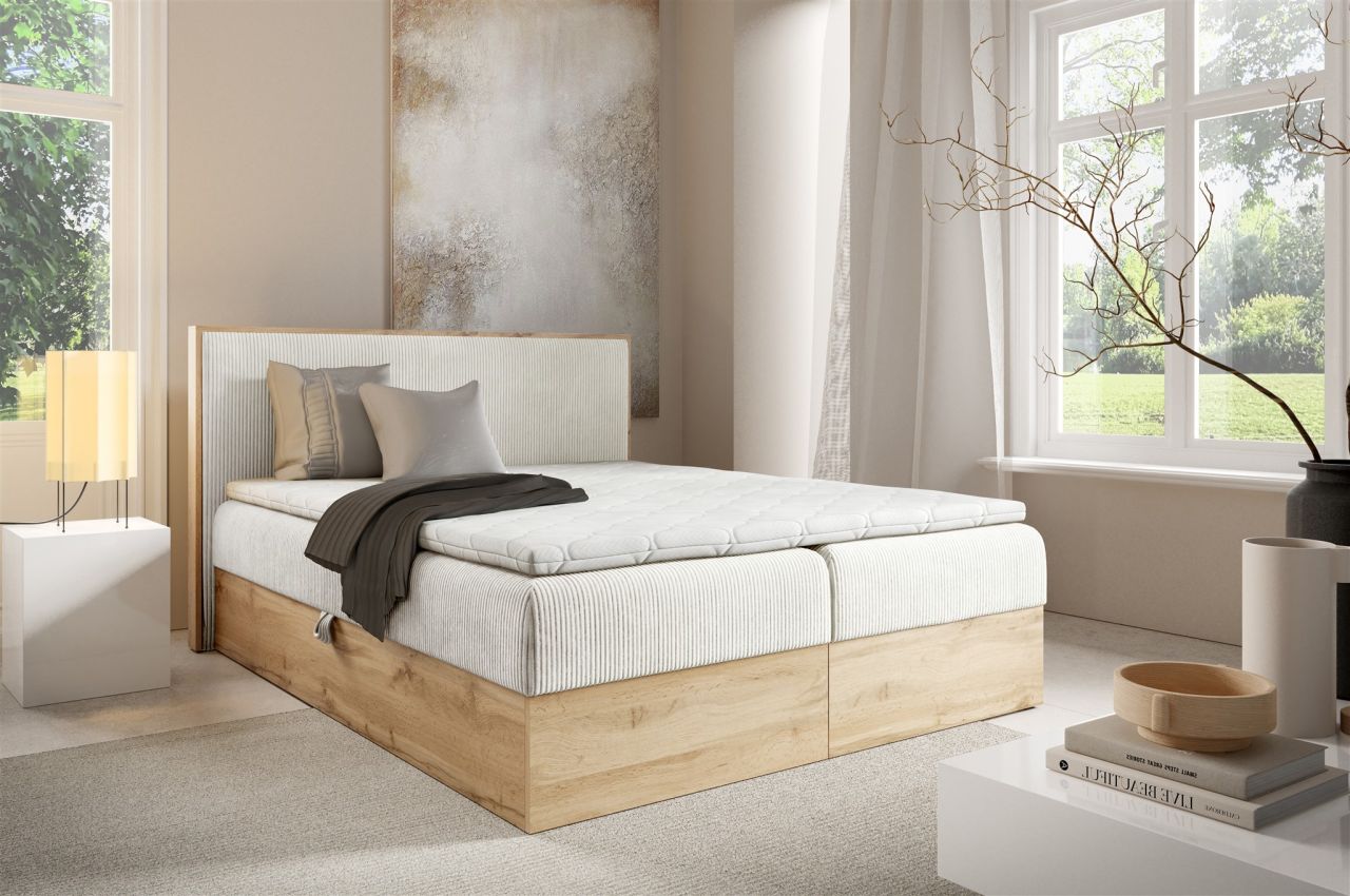 Boxspringbett Schlafzimmerbett ROLAND 200x200cm in Stoff Lincoln Creme