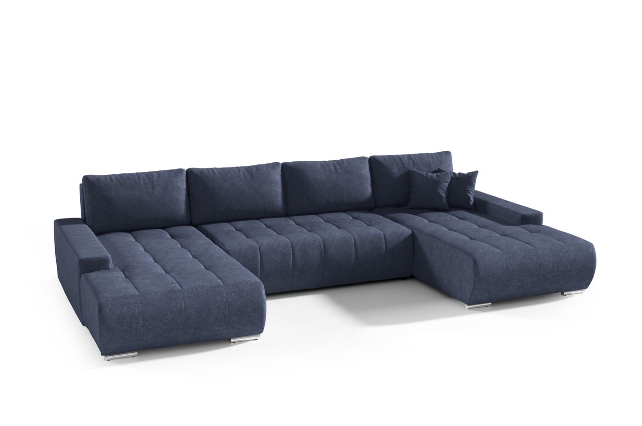 Wohnlandschaft Sofa mit Schlaffunktion VOGAR Stoff Aston Dunkelblau