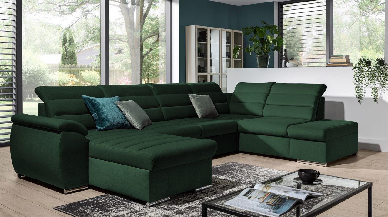 Couchgarnitur PASCARA U-Form mit Schlaffunktion-Dunkelgrün /Otto.. Links