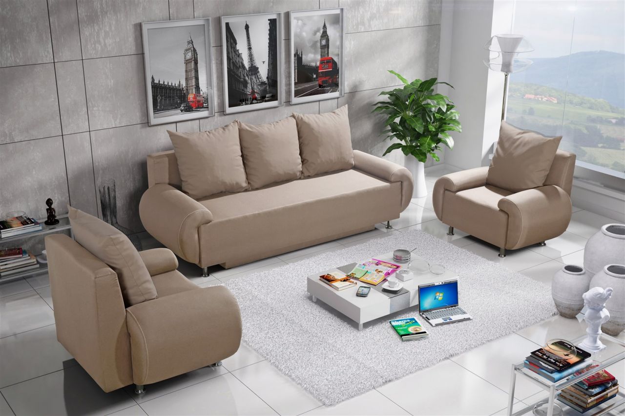 Sofa Set MIKA 3-1-1 Sofagarnitur in Polyesterstoff Beige