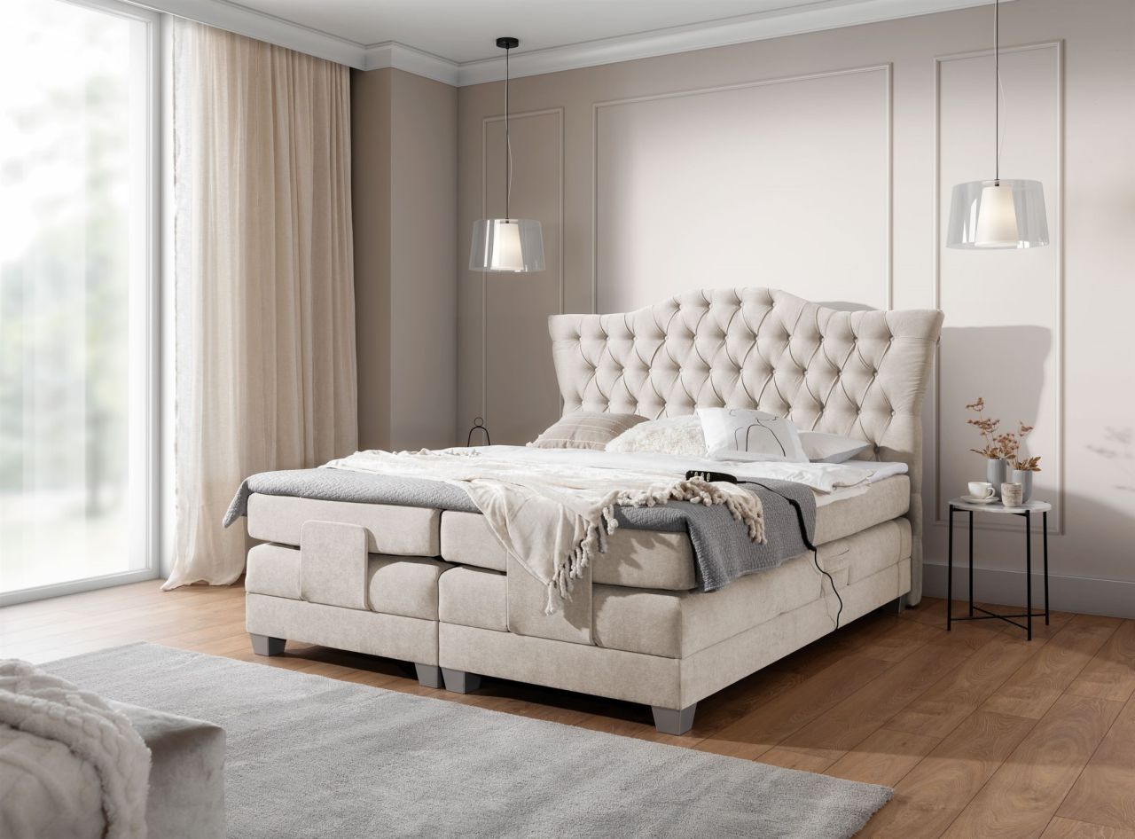 Boxspringbett Elektrisch Bett FAUSTO 200x200cm in Stoff Wind Beige