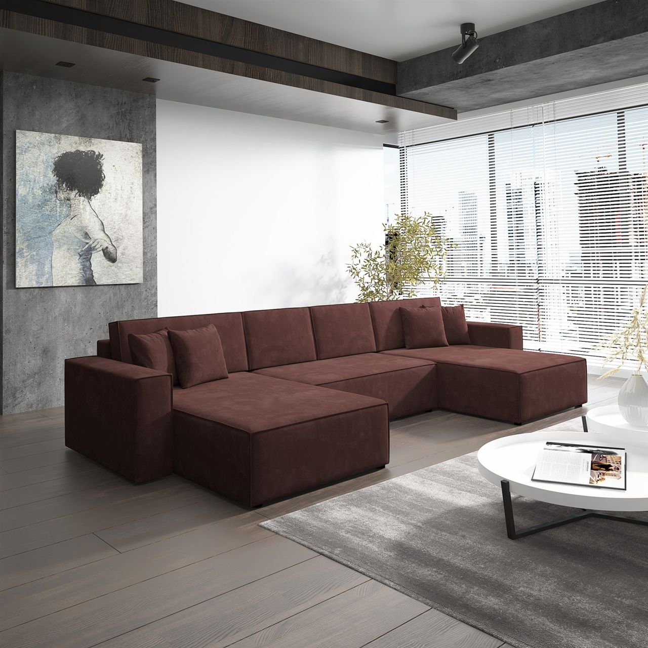 Wohnlandschaft Schlafsofa Sofa CONOR Stoff Kronos Altrosa
