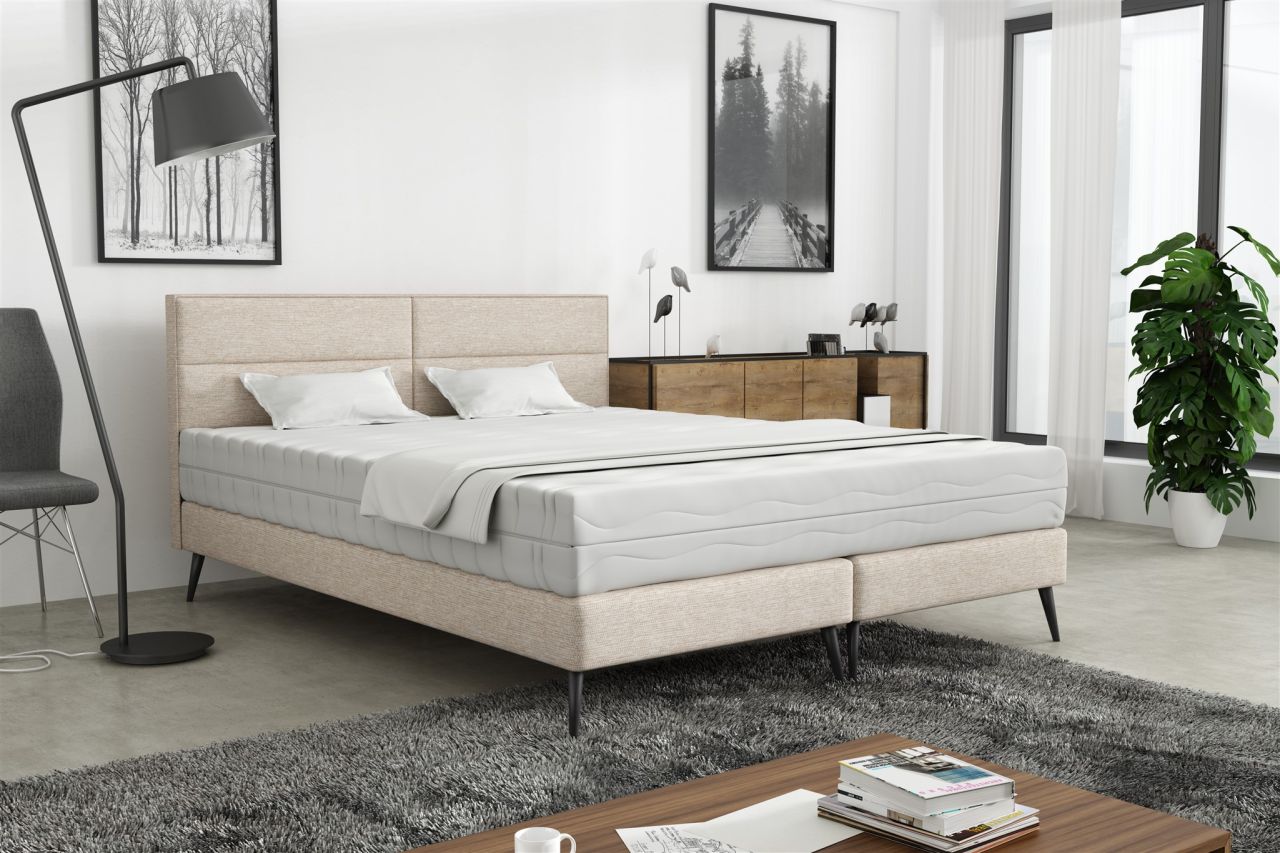 Polsterbett Doppelbett BERGAMO 140x200cm Stoff Gemma Beige ohne Matratze