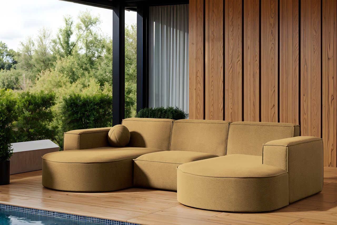 Garten Ecksofa U-Form SUNDAY in wetterfester Stoff ART-N Caramel