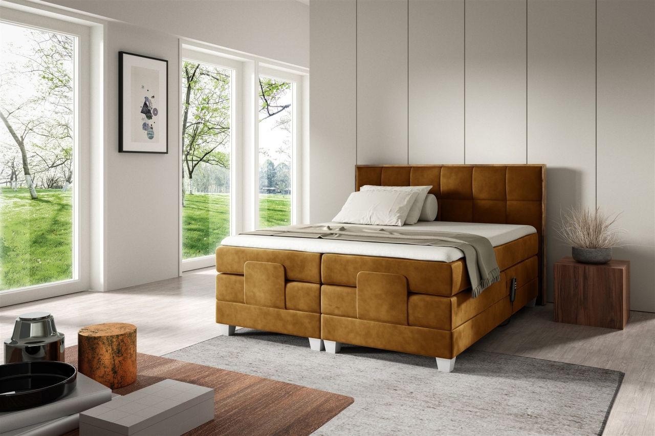 Boxspringbett Elektrisch Bett HENRY 180x200cm in Stoff Fresh Senfgelb