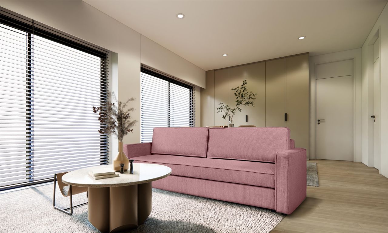 Schlafsofa Designersofa Sofa 3-Sitzer FERMINE in Stoff Allora Rosa