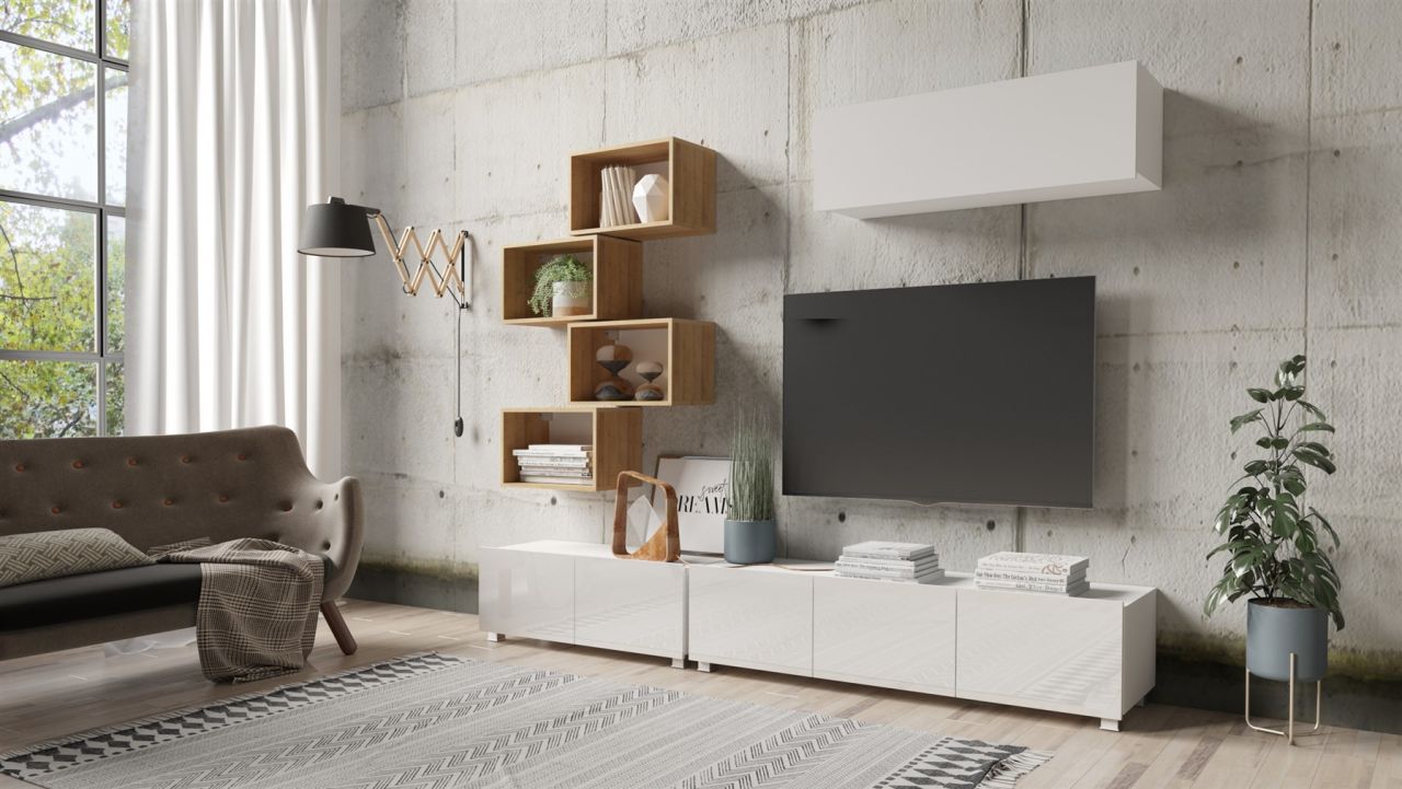 Mediawand Wohnwand 7 tlg - KAVOS 14 - Weiss Hochglanz