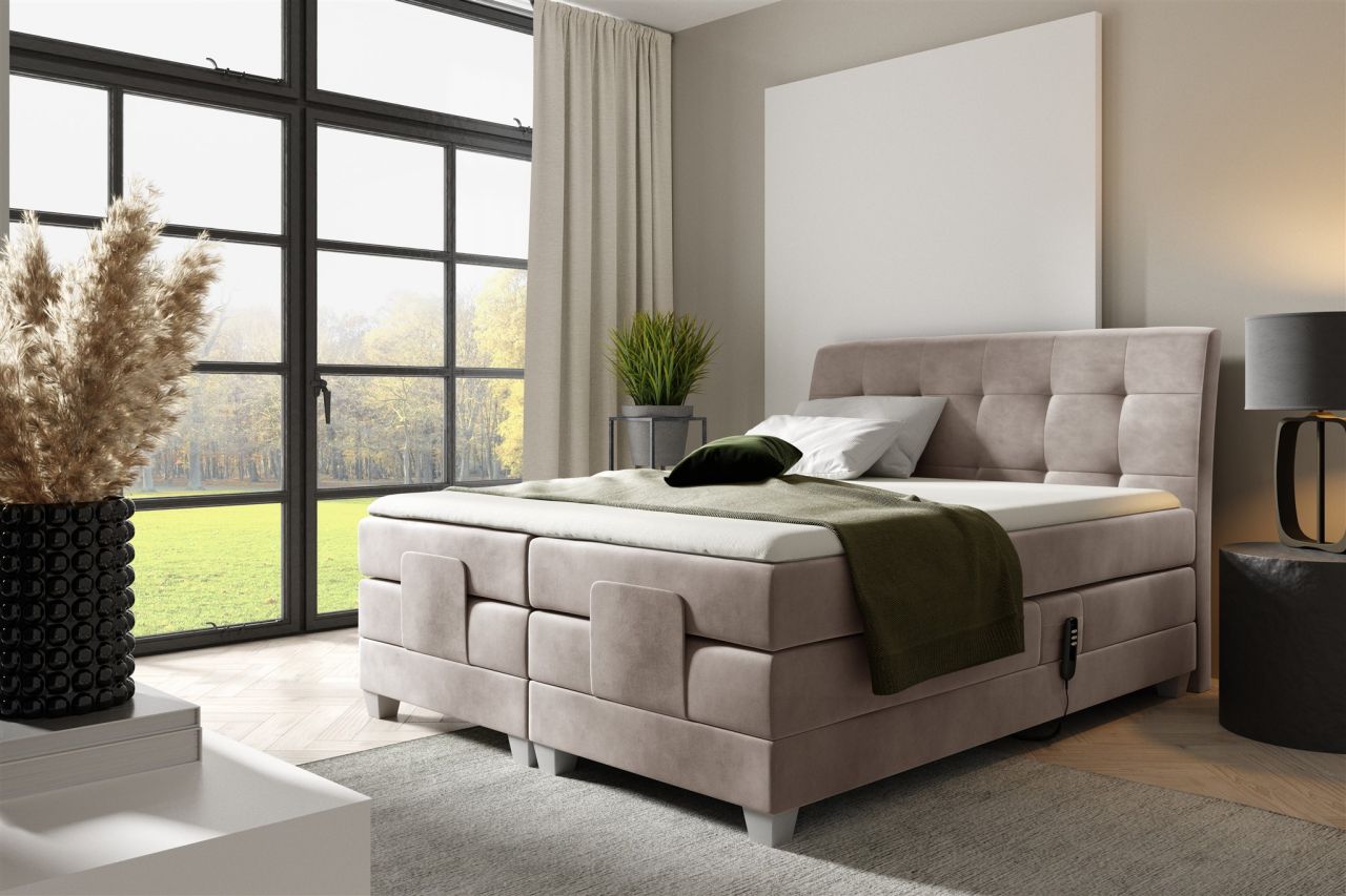 Boxspringbett Elektrisch Bett FRANCO 200x200cm in Stoff Fresh Macchiato