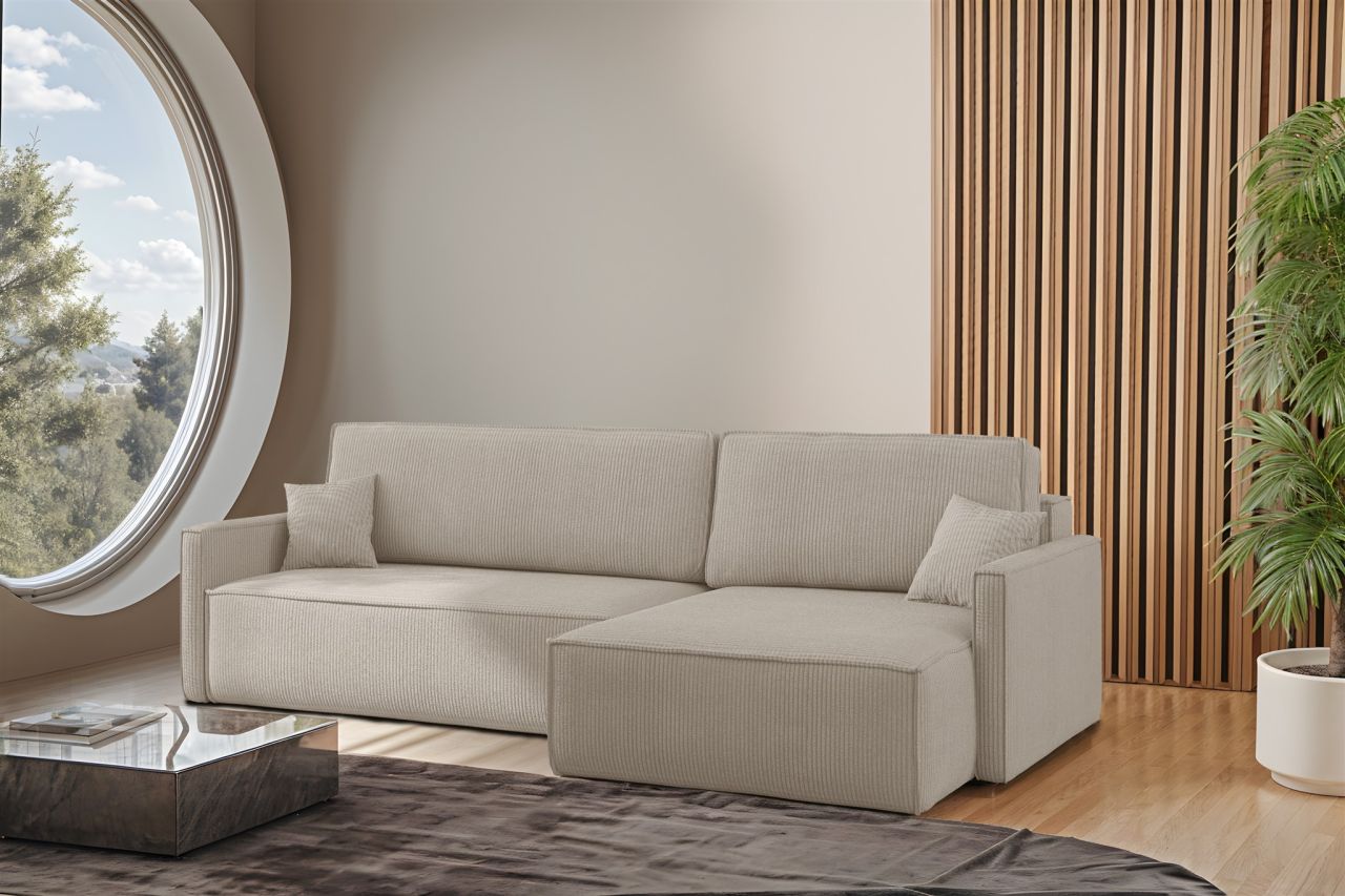 Ecksofa Schlafsofa Sofa LOUIS Stoff Scala Beige Ottomane Rechts