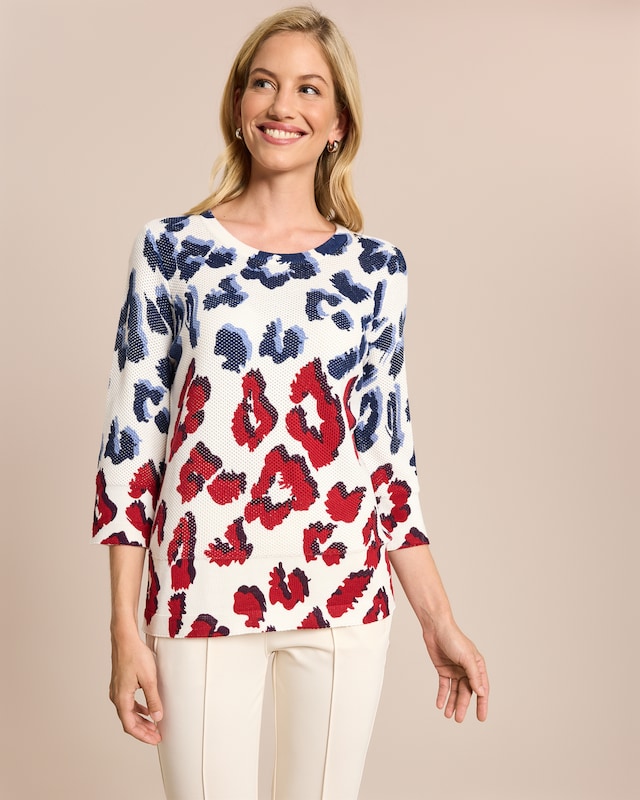 Baumwoll-Pullover mit Animal-Druck