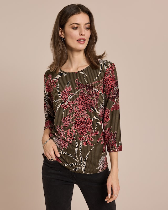 Shirt gerippt mit Animal-Druck