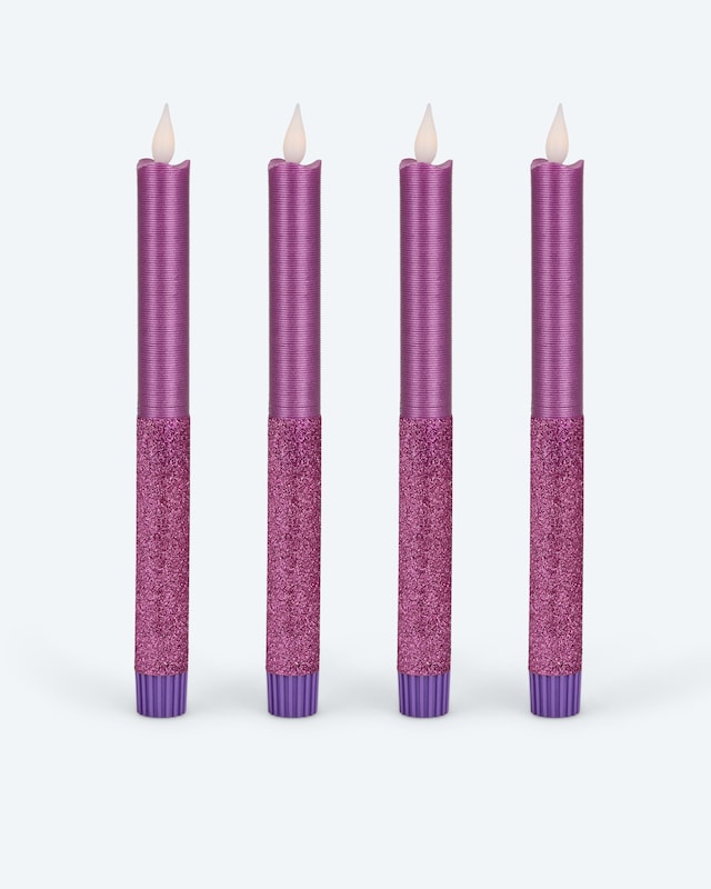 LED-Stabkerzen in Metallic-Glitzer, 4tlg.