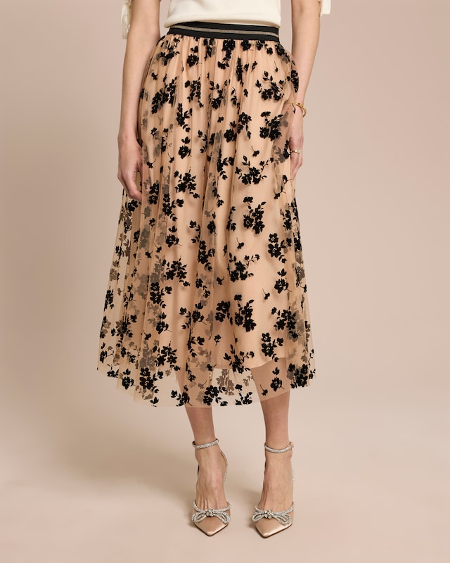 Rock doppellagig aus Mesh mit Blumen