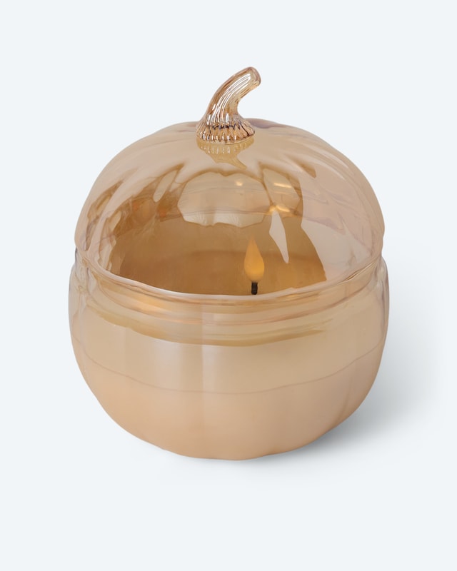 Glaskürbis mit LED Flammen