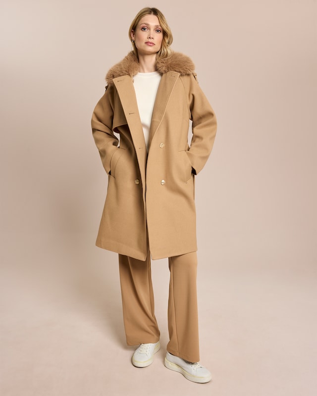 Mantel in Wolloptik mit Webpelzkragen